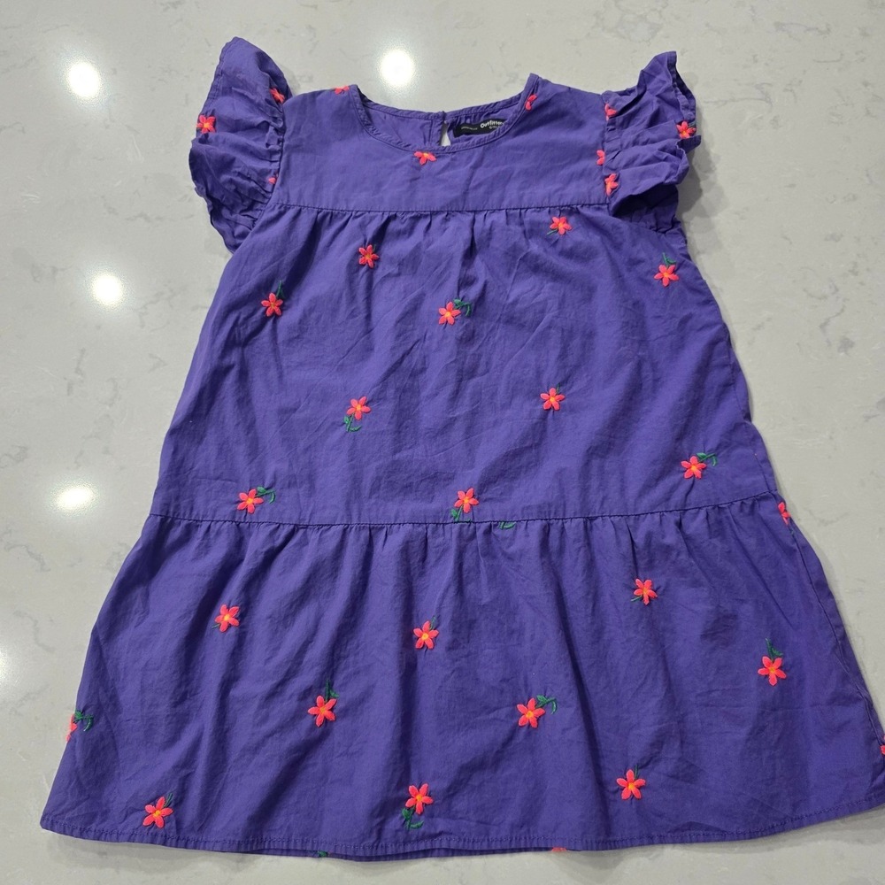 Outfitters Girls Purple Floral Embroidered Flutter Sleeve Tiered Dress Size 9-10
